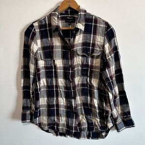 Madewell Classic Plaid Button Down Shirt Size S Patch Pocket Viscose Fall Soft